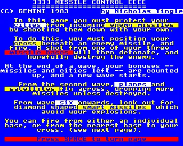 Missile Control (1983)(Gemini Games) screen shot title